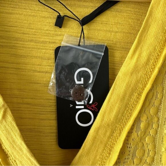 Gigio Yellow Button-Up Top M NWT Embroidered Mesh Boho Cottagecore Chic - Picture 6 of 12